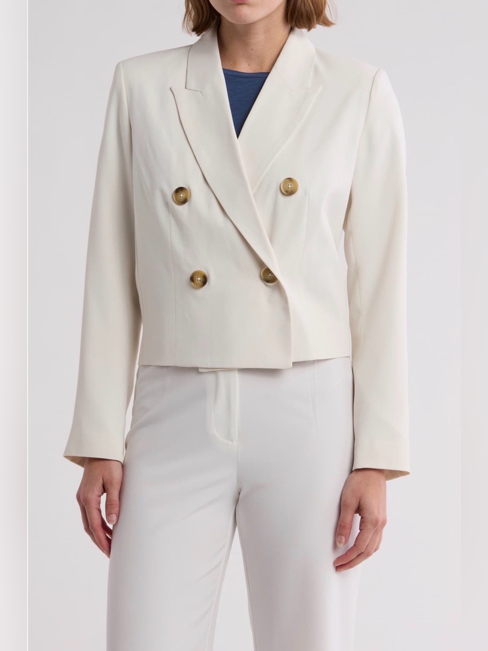 Gemma & Jane | Double-Breasted Cropped Cream Blazer Jacket M